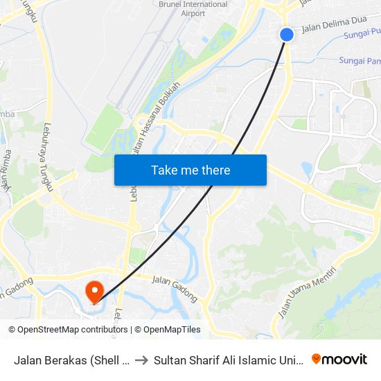 Jalan Berakas (Shell Taib) to Sultan Sharif Ali Islamic University map