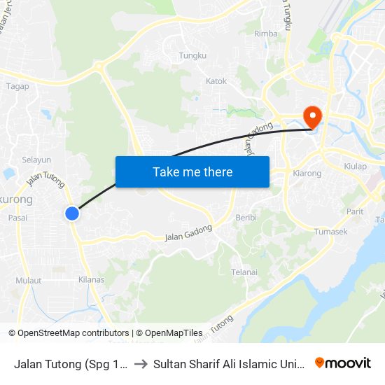 Jalan Tutong (Spg 1244) to Sultan Sharif Ali Islamic University map