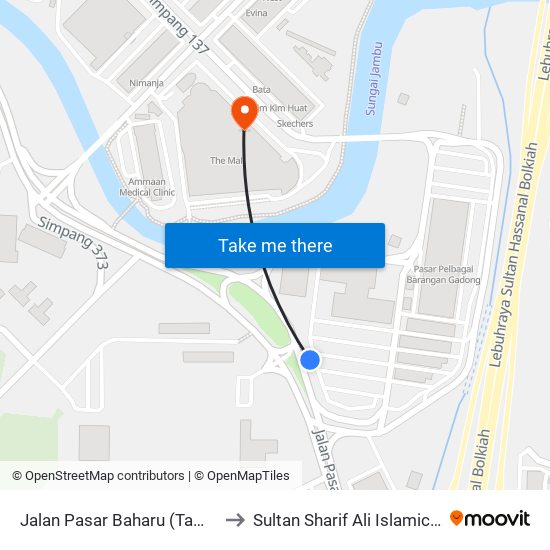 Jalan Pasar Baharu (Tamu Gadong) to Sultan Sharif Ali Islamic University map