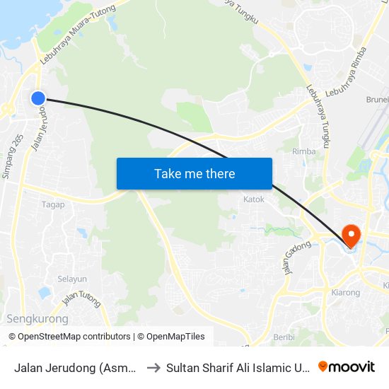 Jalan Jerudong (Asma Hotel) to Sultan Sharif Ali Islamic University map