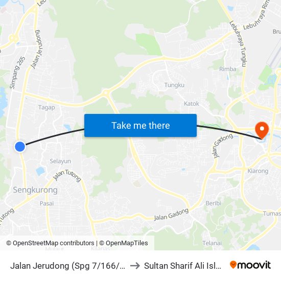 Jalan Jerudong (Spg 7/166/201/Sr Bakti Dewa) to Sultan Sharif Ali Islamic University map