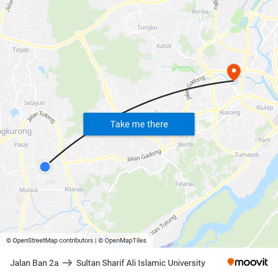 Jalan Ban 2a to Sultan Sharif Ali Islamic University map