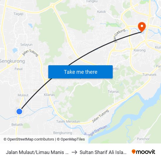 Jalan Mulaut/Limau Manis (Hua Ho Mulaut) to Sultan Sharif Ali Islamic University map