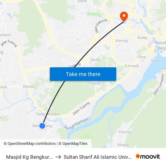 Masjid Kg Bengkurong to Sultan Sharif Ali Islamic University map
