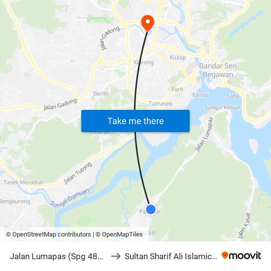 Jalan Lumapas (Spg 488/470/280) to Sultan Sharif Ali Islamic University map