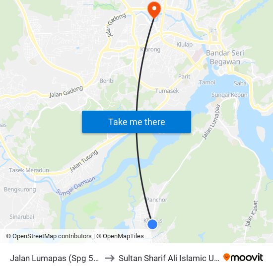 Jalan Lumapas (Spg 596/588) to Sultan Sharif Ali Islamic University map