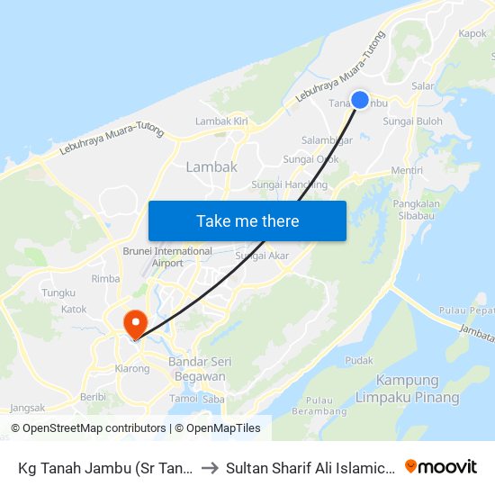 Kg Tanah Jambu (Sr Tanah Jambu) to Sultan Sharif Ali Islamic University map