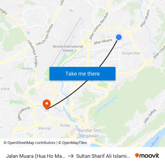 Jalan Muara (Hua Ho Manggis Mall) to Sultan Sharif Ali Islamic University map