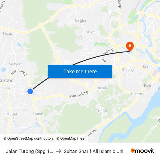 Jalan Tutong (Spg 1206) to Sultan Sharif Ali Islamic University map