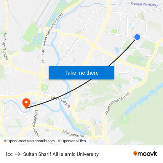 Icc to Sultan Sharif Ali Islamic University map