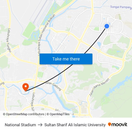 National Stadium to Sultan Sharif Ali Islamic University map