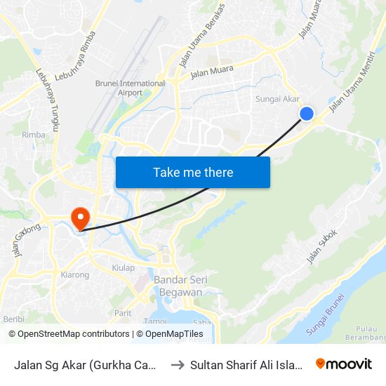 Jalan Sg Akar (Gurkha Camp/Jpd Sg Akar) to Sultan Sharif Ali Islamic University map