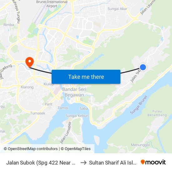 Jalan Subok (Spg 422 Near Masjid Kg Belimbing) to Sultan Sharif Ali Islamic University map