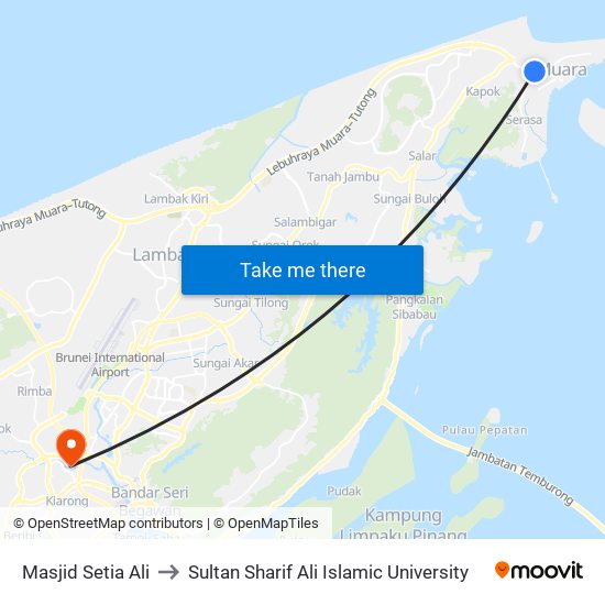 Masjid Setia Ali to Sultan Sharif Ali Islamic University map