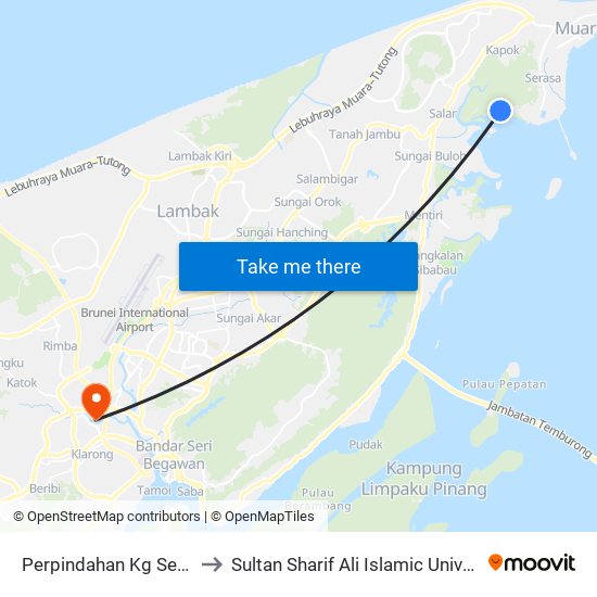 Perpindahan Kg Serasa to Sultan Sharif Ali Islamic University map