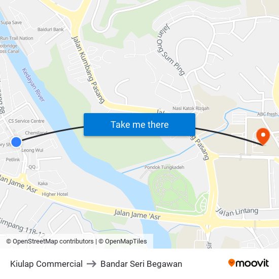 Kiulap Commercial to Bandar Seri Begawan map