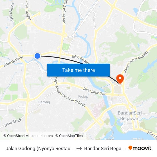 Jalan Gadong (Nyonya Restaurant) to Bandar Seri Begawan map