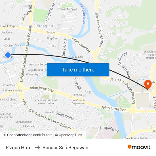 Rizqun Hotel to Bandar Seri Begawan map