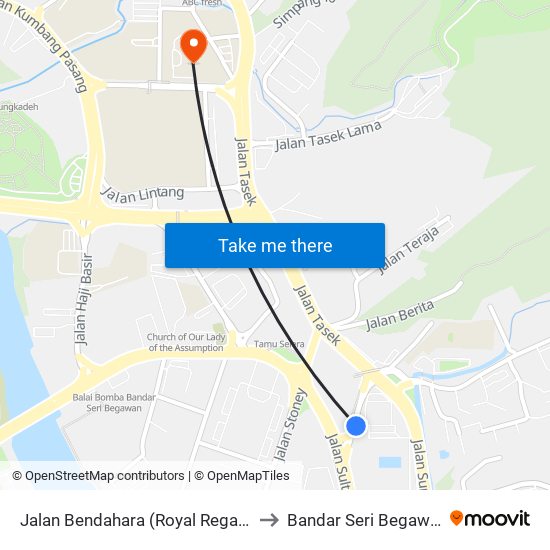 Jalan Bendahara (Royal Regalia) to Bandar Seri Begawan map