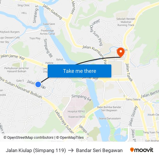 Jalan Kiulap (Simpang 119) to Bandar Seri Begawan map