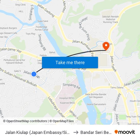 Jalan Kiulap (Japan Embassy/Simpang 122) to Bandar Seri Begawan map