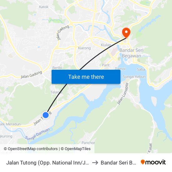 Jalan Tutong (Opp. National Inn/Jalan Hj Halus) to Bandar Seri Begawan map