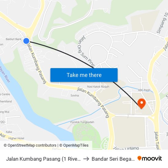 Jalan Kumbang Pasang (1 Riverside) to Bandar Seri Begawan map