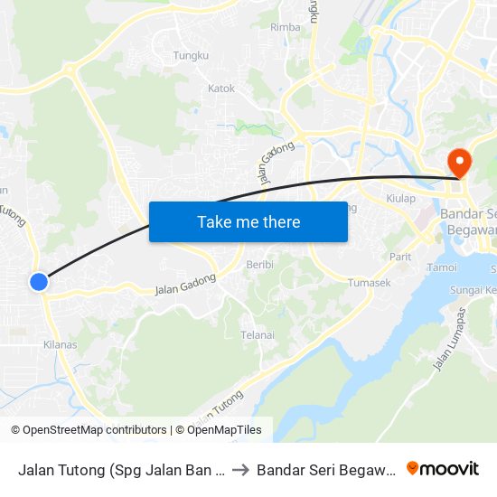 Jalan Tutong (Spg Jalan Ban 3) to Bandar Seri Begawan map