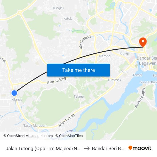 Jalan Tutong (Opp. Tm Majeed/Near Spg 1113) to Bandar Seri Begawan map