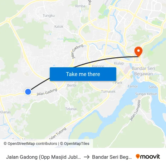 Jalan Gadong (Opp Masjid Jubli Perak) to Bandar Seri Begawan map