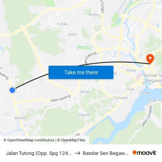 Jalan Tutong (Opp. Spg 1244) to Bandar Seri Begawan map