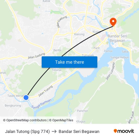 Jalan Tutong (Spg 774) to Bandar Seri Begawan map