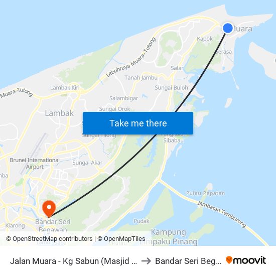 Jalan Muara - Kg Sabun (Masjid Setia Ali) to Bandar Seri Begawan map