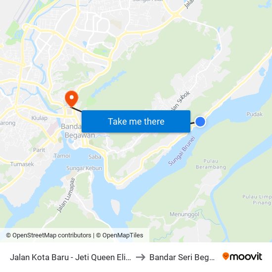 Jalan Kota Baru - Jeti Queen Elizabeth to Bandar Seri Begawan map