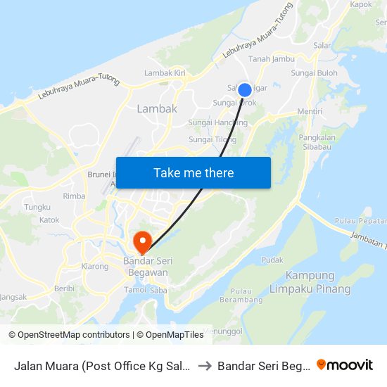 Jalan Muara (Post Office Kg Salambigar) to Bandar Seri Begawan map