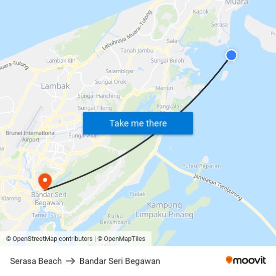 Serasa Beach to Bandar Seri Begawan map