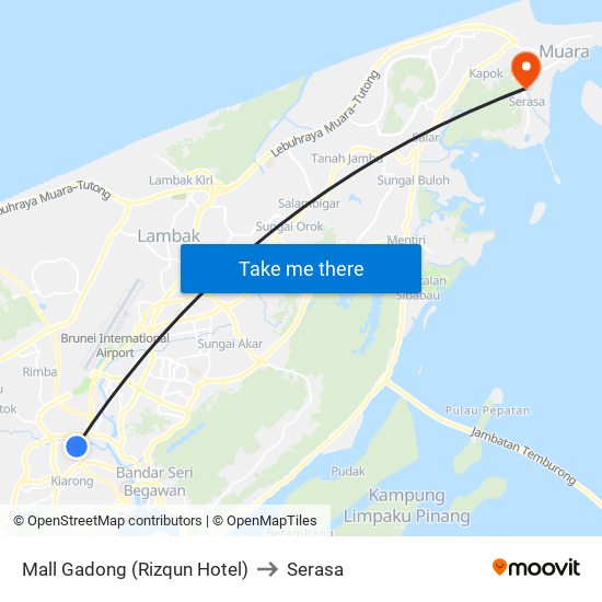 Mall Gadong (Rizqun Hotel) to Serasa map