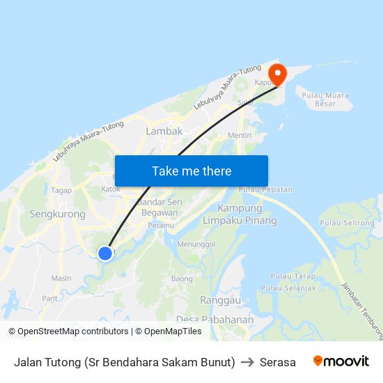 Jalan Tutong (Sr Bendahara Sakam Bunut) to Serasa map