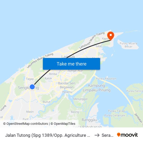 Jalan Tutong (Spg 1389/Opp. Agriculture Rc) to Serasa map