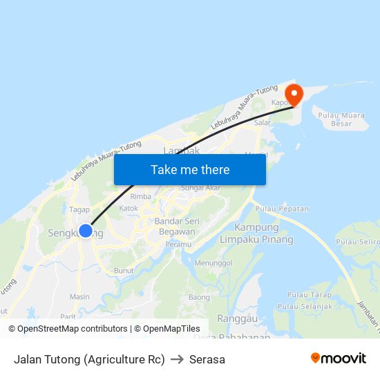 Jalan Tutong (Agriculture Rc) to Serasa map