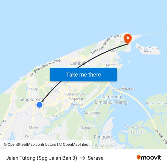 Jalan Tutong (Spg Jalan Ban 3) to Serasa map