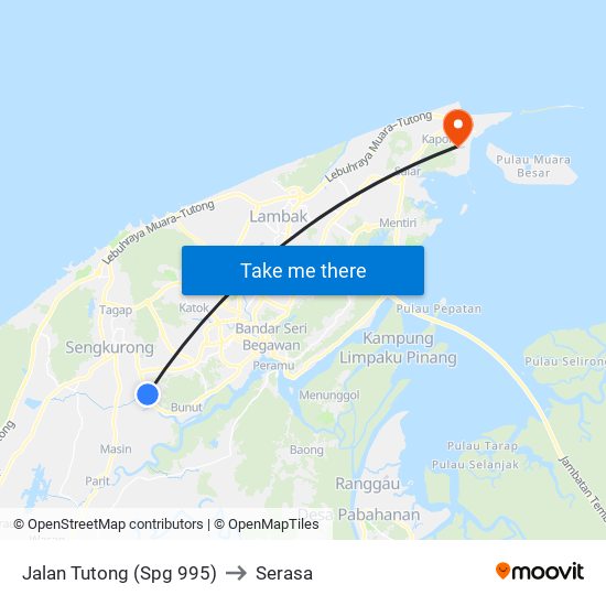 Jalan Tutong (Spg 995) to Serasa map
