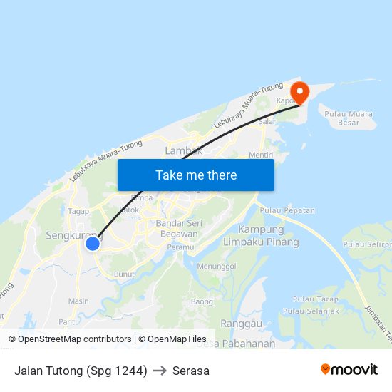 Jalan Tutong (Spg 1244) to Serasa map