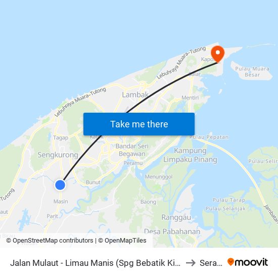 Jalan Mulaut - Limau Manis (Spg Bebatik Kilanas) to Serasa map