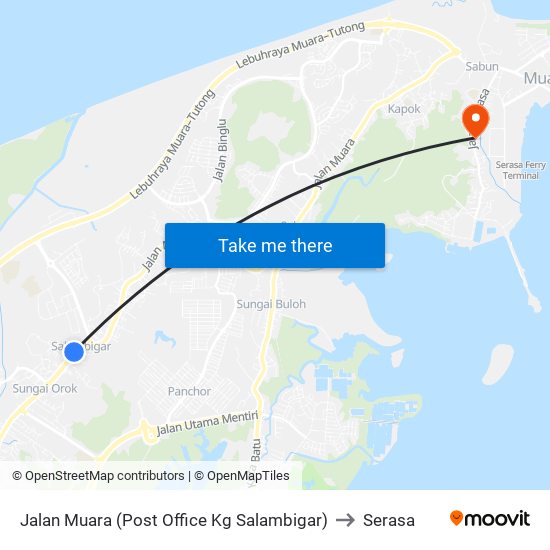 Jalan Muara (Post Office Kg Salambigar) to Serasa map
