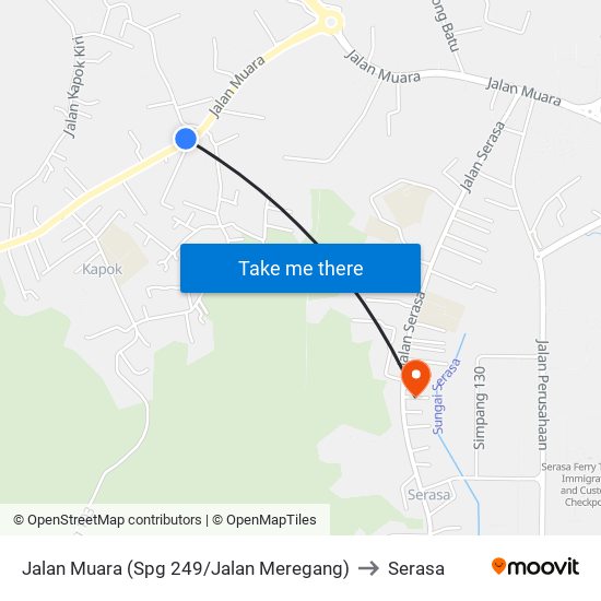 Jalan Muara (Spg 249/Jalan Meregang) to Serasa map