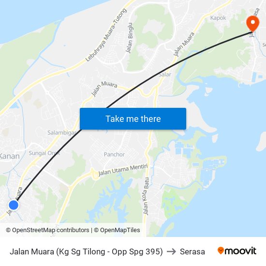 Jalan Muara (Kg Sg Tilong - Opp Spg 395) to Serasa map