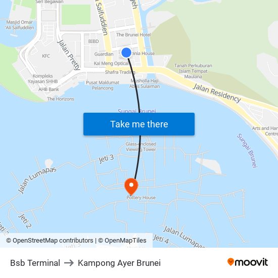 Bsb Terminal to Kampong Ayer Brunei map