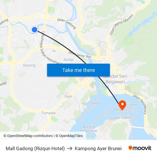 Mall Gadong (Rizqun Hotel) to Kampong Ayer Brunei map