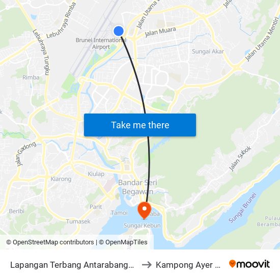 Lapangan Terbang Antarabangsa Brunei to Kampong Ayer Brunei map